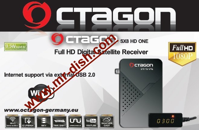 Octagon SX8 Mini CA HD HDTV, DVB-S2, HDMI, 2X USB 2.0, 1080p, IPTV, IR Extender Ricevitore satellitare digitale Full HD Multistream Preprogrammato per Astra & Türksat - nero