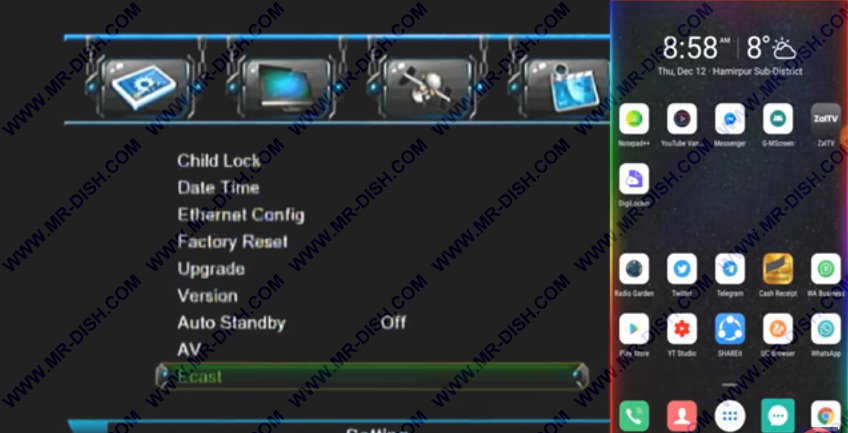 Go to Setting and Open Ecast from the receiver