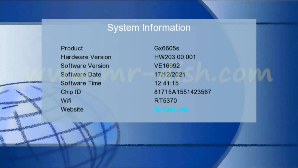 Gx6605s HW203.00.001 System Information