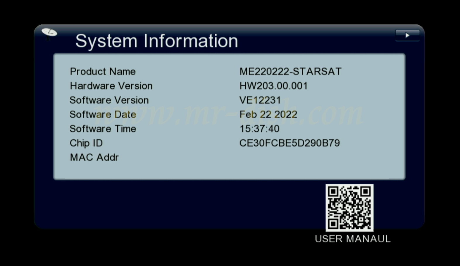 STARSAT Gx6605S HW203 U25 MENU NEW SOFTWARE